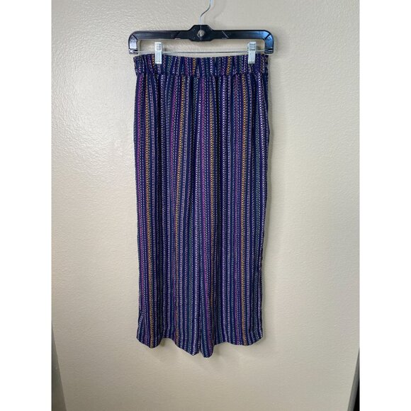 Maison Jules Womens Striped Wide-Leg Cropped Pants Navy Multicolor S Polyester - Picture 3 of 7